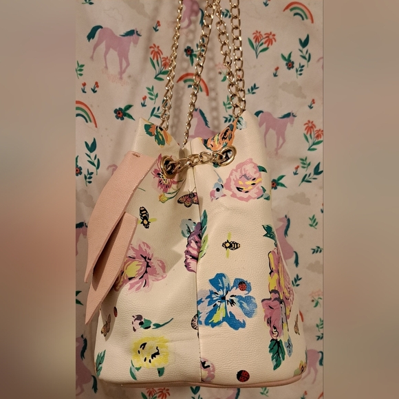 Y2K Betsey Johnson Hopelessly Romantic Vegan Floral Bee Butterfly Bucket Purse - Picture 5 of 10
